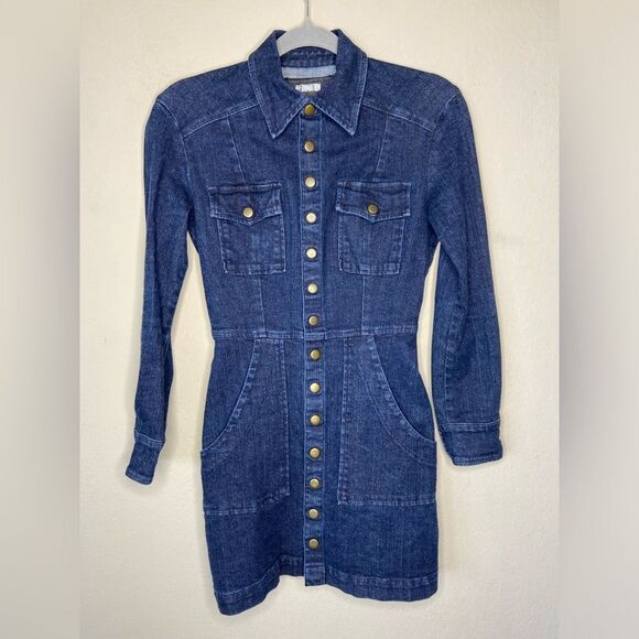 Reformation Hartley Mini Blue Dress Denim Size 0 - Picture 6 of 9